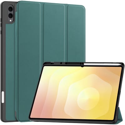 Hoes - Geschikt voor Samsung Galaxy Tab S11 Ultra - Dun & Stevig - Trifold Bookcase - Hard Cover Case - Met Uitsparing Geschikt voor S Pen - Hardcover Book - Tablet Hoesje - Donkergroen