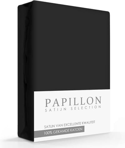 Papillon hoeslaken - katoen satijn - 160 x 200 - Zwart