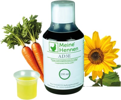 MyHens AD3E 250 ml multivitamine voor kippen, duiven en kwartels. Kippenvitaminen voor uw pluimvee ter ondersteuning van een gezond immuunsysteem en stofwisseling - kippenaccessoires