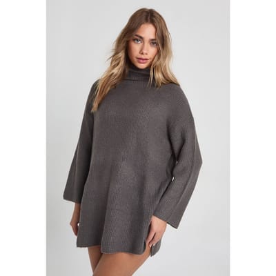 boohoo Dames Rollhals Tuniek Jumper Jurk | Charcoal | Maat: XS