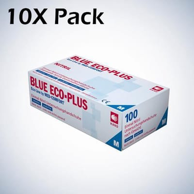 10x Pack Blue ECO-PLUS Nitril (100 stuks per doos) Maat M - Handschoenen - Wegwerp - Blauw -