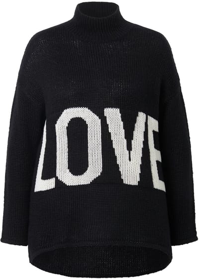 Angel of Style - Dames - Trui A-lijn LOVE-tekst - Zwart - Maat 46+