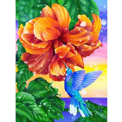 Peinture au Diamant DIY Perçage Complet Fleur Oiseau Point de Croix Broderie Diamant 20X30CM orange