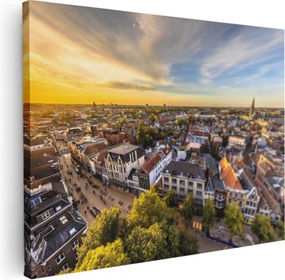 Artaza Canvas Schilderij Utrecht - 40x30 cm - Klein - Muurdecoratie Skyline - Wanddecoratie Zonsondergang - Kamer Accessoires