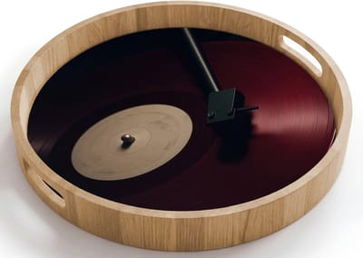 Dienblad rond 40x40 cm - Schootdienblad hout - Vinylplaat - Rood - Platenspeler - Naald - Borrelplank rechthoek - Plateau houten dienbladen