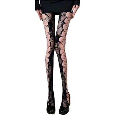 Dames Visnet Cosplay Jk Kousen Met Patroon Hoge Taille Visnet Nachtclub Feest Panty Kousen Uitgesneden Bloemig Dijhoog Panty One Size gray