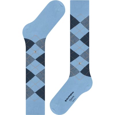 Burlington Queen lang gedessineerd katoen kniekousen dames blauw - maat 36-41