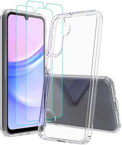 Hoesje + Glas Geschikt voor Samsung Galaxy A17 5G - Transparant - Casemania Anti-shock Back Cover met 2x Tempered Glazen Screenprotectors - Extra Stevig Val en Stootbescherming Telefoonhoesje