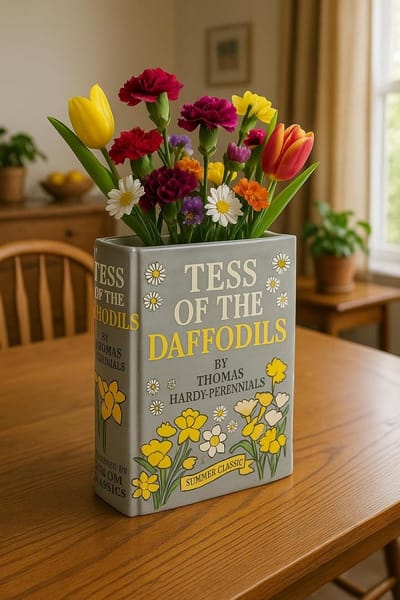 Keramische boekenvaas - grijze boekvormige vaas met bloemenmotief - decoratieve vaas voor bloemen en woondecoratie - uniek cadeau voor boeken- en tuinliefhebbers