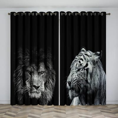 3D Digitaal Gedrukt Gordijn voor Keuken Witte Tijger Wild Dier Luipaard Patroon Raamgordijnen Woonkamer 2 Panelen Nieuwe Mode W50xH130(CM)x2pcs&Grommet Top