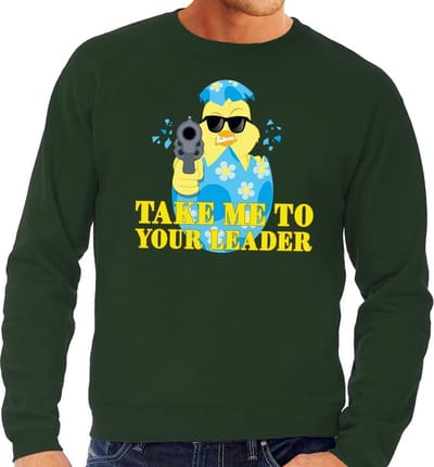 Fout Paas sweater groen take me to your leader voor heren - Pasen trui S