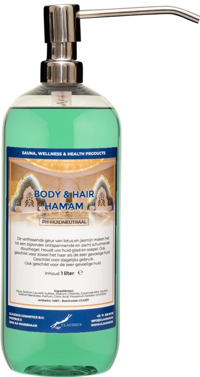 Body & Hair Hamam 1 liter met luxe RVS zilverkleurige pomp - 2 in 1 voor lichaam en haar