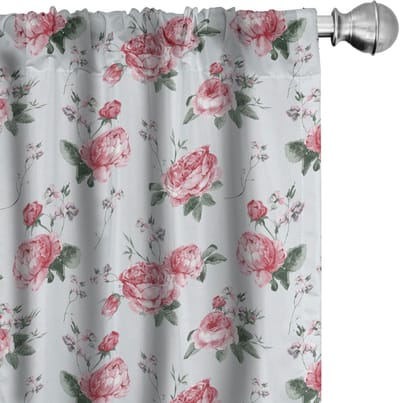 ABAKUHAUS Shabby Flora Gordijnen – 2x75x175 cm – Mandelgroen/Blassroze