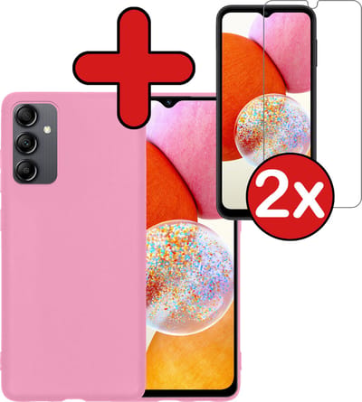 Hoesje - Met 2x Screenprotector - Geschikt voor Samsung Galaxy A14 - Sterk & Shockproof - Telefoon Hoes - Back Cover - Siliconen Case - Telefoonhoes - Roze