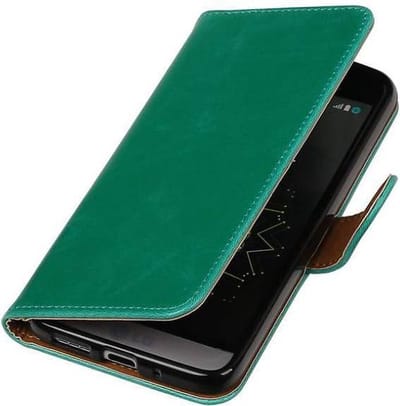 Zakelijke Book Case Telefoonhoesje Geschikt voor de LG G5 - Portemonnee Hoesje - Pasjeshouder Wallet Case - Groen
