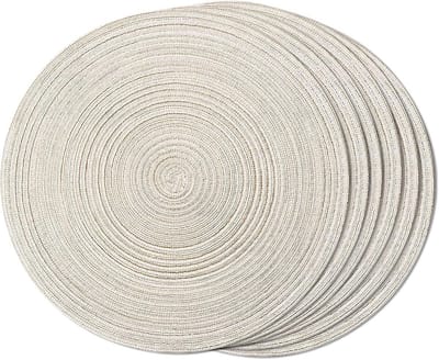 Placemats - Ronde Geweven Placemats - 38 cm - Hittebestendig en Wasbaar - Antislip - Voor Keuken en Eettafel - 6 stuks - Beige
