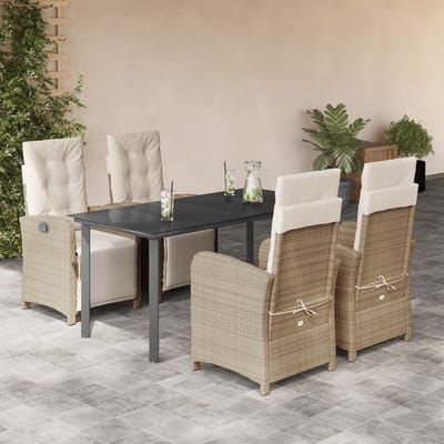 vidaXL - 5-delige - Tuinset - met - kussens - poly - rattan - beige