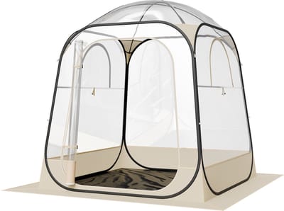 Opvouwbare Sport Tent, 160 x 160 cm Transparante Bel Tent voor 2-4 Personen, Waterdichte Buiten Schuilplaats Met Vloermat en Topdeksel, Dome Tent voor Kamperen, Evenementen, Vissen en Buitenactiviteiten