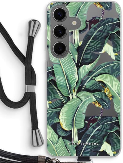 Case Company® - Hoesje met koord geschikt voor Samsung Galaxy S24 hoesje met Koord - Bananenbladeren - Telefoonhoesje met Zwart Koord - Bescherming aan alle Kanten en Over de Schermrand