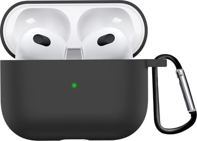 Hoesje - Geschikt voor Apple AirPods 3 - Siliconen Hoes met Clip - Silicone Case Cover - Zwart