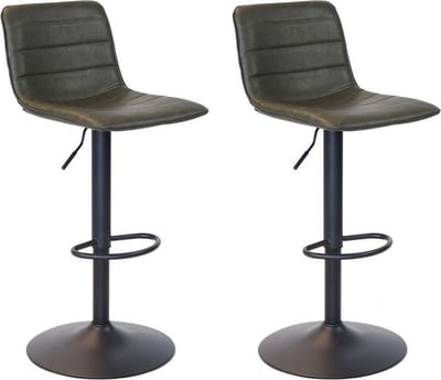 Bronx71® Industriële Barkruk Boston leer olijfgroen 60 - 76 cm - draaibaar - Barkrukken set van 2 - barstoel
