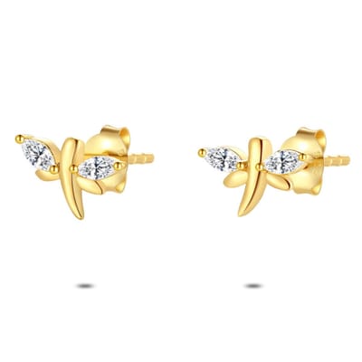 Twice As Nice Oorbellen in 18kt verguld zilver, libel, 2 zirkonia
