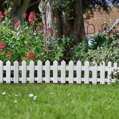 Tuinafrastering Piket - Bloembakrand Gazonrand - Tuinrand Creëren - Eenvoudig te monteren - 4 stuks 20 cm - Wit