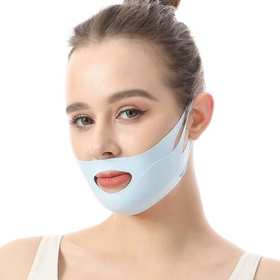 Oneay Gezichtsliftende pleister, verstevigend gezichtsmasker, gezichtsliftende pleister met V-vormige band, kinverkleiner, geschikt voor dagelijks gebruik, Blauw