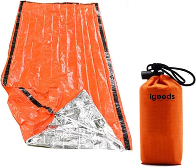 Igoods Aluminium Slaapzak - Slaapmat - Kampeer Slaapzak Lichtgewicht - Survival Slaapzak - Anti fries - Met Noodfluit - Oranje