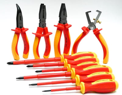 Gereedschapset 10-delig - VDE handgereedschap - Veilig klussen - Geïsoleerd 1000V - 21x10 cm - Rood/oranje
