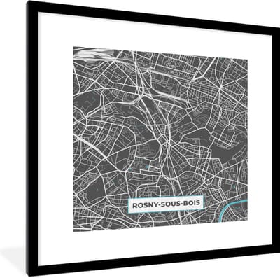 Fotolijst incl. Poster - Rosny-sous-Bois - Frankrijk - Plattegrond - Kaart - Stadskaart - 40x40 cm - Posterlijst