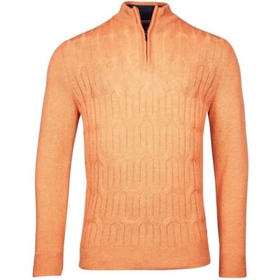 Baileys Trui Front Cable Knit Lambswool Half Zip Mid Orange / male