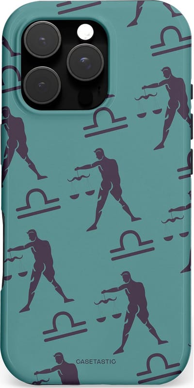 Casetastic hoesje geschikt voor Apple iPhone 16 Pro - MagSafe - Dubbellaagse bescherming - Zodiak weegschaal - Fashion Case - Petrol Donkergrijs Grijs