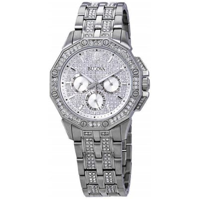 Bulova Octava Kristallen Accenten Zilver Multifunctionele Wijzerplaat Quartz 96C134 Herenhorloge zilver