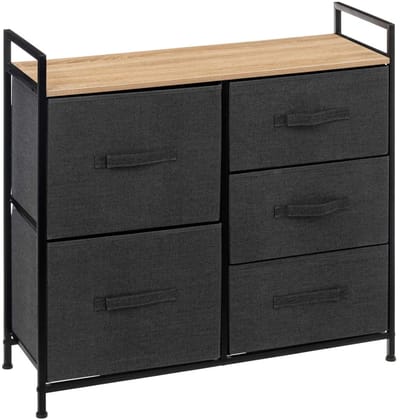 5FIVE Opbergkast Pisa - 5 mandjes - grijs - 83 x 29 x 77 cm - metaal/hout/stof - opbergen