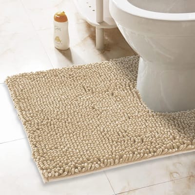 Shaggy Chenille Toiletmat Badmat Antislip en Waterabsorberend Beige U-vormig