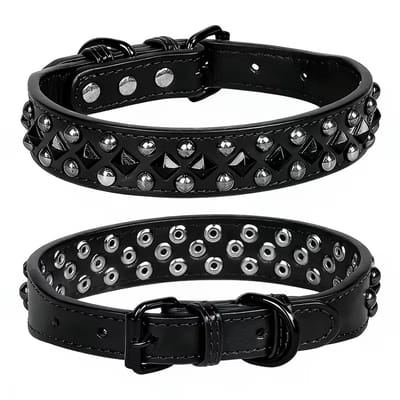 Hondenhalsband Studs | Luxe Leren Studs Halsband | Zwart | Maat S | Studs Halsband Premium Leer | Stevige luxe hondenhalsband | Petshop Seven®