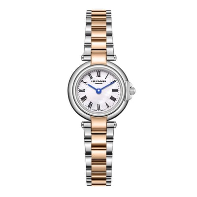 Lee Cooper LC08206.520 - Horloge - Polshorloge - Analoog - Dames - Vrouwen - Stalen band - Metaal - Rond - Stippen - Romeinse cijfers - Zilverkleurig - Rosékleurig - Wit - Zwart - Donkerblauw