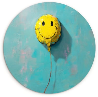 WallCircle® Wandcirkel 120x120 cm - Muurcirkel Ballon - Geel - Smiley - Muurdecoratie woonkamer - Wanddecoratie slaapkamer - Kamer decoratie accessoires - Ronde schilderijen XXL