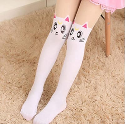 CHPN - Kinderpanty - Panty voor kinderen - Kattenpanty - Grappige panty - Witte Kat Print - 7-13 jaar - Cadeau - Kinderfeestje - Carnaval - Hippe panty