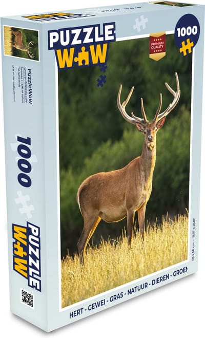 Puzzel Hert - Gewei - Gras - Natuur - Dieren - Groen - Legpuzzel - Puzzel 1000 stukjes volwassenen