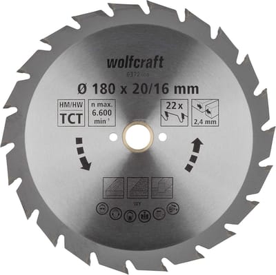 wolfcraft - Cirkelzaagblad 180x20mm - 22 Tanden - Zaagblad voor Cirkelzaag - Serie groen - 6372000