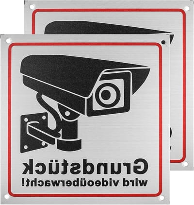 Waarschuwingsbord Video Surveillance, 2 Stuks, 15 x 15 cm, Beveiliging, Tuin, Buiten en Binnen Gebruik, Aluminium Materiaal