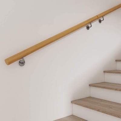 Houten Leuning - Wandsteun - Veilig Traplopen - Massief Hout - 50 cm - Natuurlijk Hout