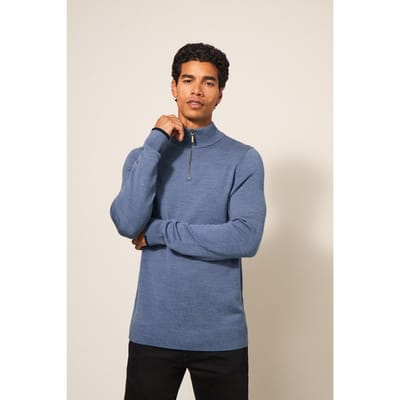 White Stuff Newport Merino Funnel Chambray Blue Size: S | Sweaters Outlet | Heren | Blauw
