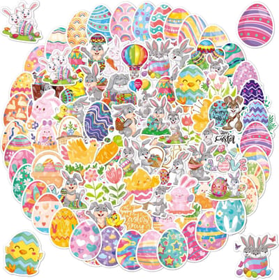 Vrolijk Pasen Stickers - 100 Paas Stickers met Paashazen, Paaseieren, Kuikentjes, Voorjaar - Paas decoratie