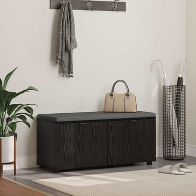 vidaXL - Hallenbank - Zwarte - Eik - 100 - x - 38 - x - 46 - cm - Geengineerd - Hout - en - Stof
