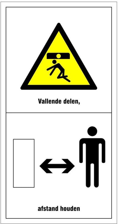 Machinemarkering vallende delen en afstand houden 200 x 100 mm