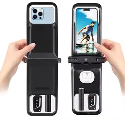 Usams, Hoesje geschikt voor Universele Smartphone 7 inch - Waterdicht IP68 met Dubbel Vak, Zwart
