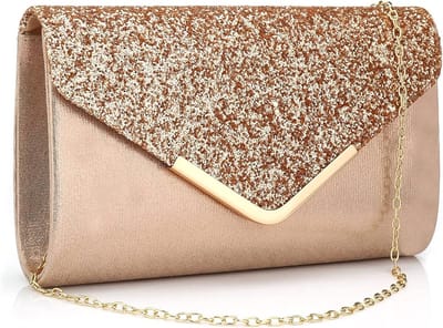 VHV-Fonkelende Avondtas — Damesclutch met Ketting — Elegante Enveloptas & Tas voor Formele Gelegenheden — Stijlvolle Feesttas met Pailletten — Champagne